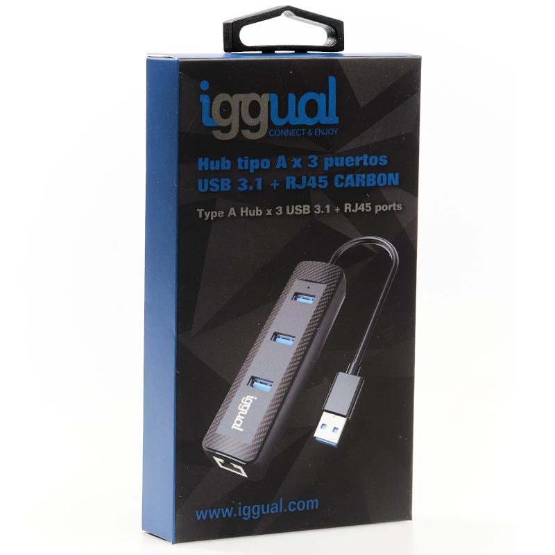 iggual Hub tipo A x 3 puertos USB 3.1+RJ45 CARBON