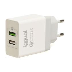 iggual Cargador 2xUSB carga rápida QC3.0 30W