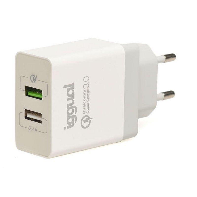 iggual Cargador 2xUSB carga rápida QC3.0 30W