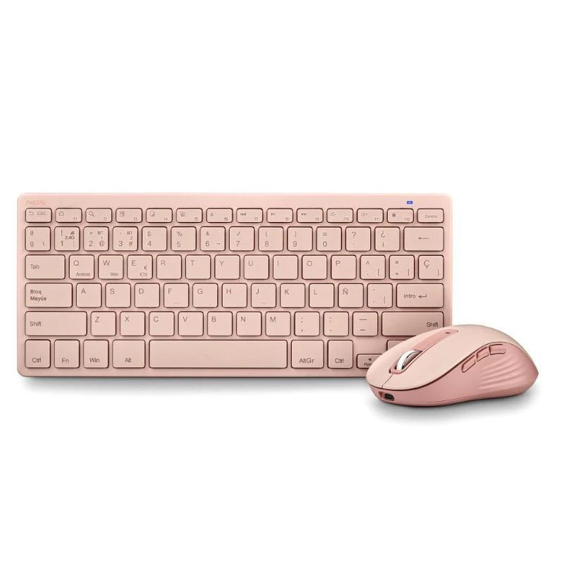 NGS KIT TECLADO Y RATON MULTIFUNCION RECARG ROSA