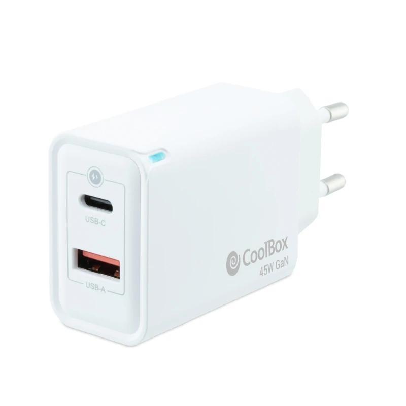 Coolbox Cargador Pared GAN 45W USB-C/USB-A