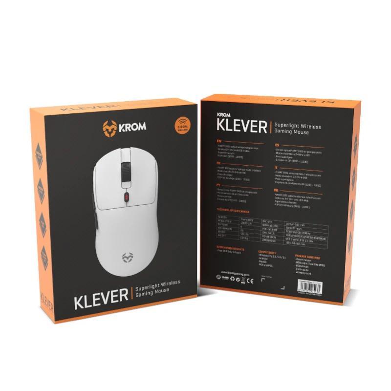 KROM KLEVER Raton gaming superligero wireless Blco