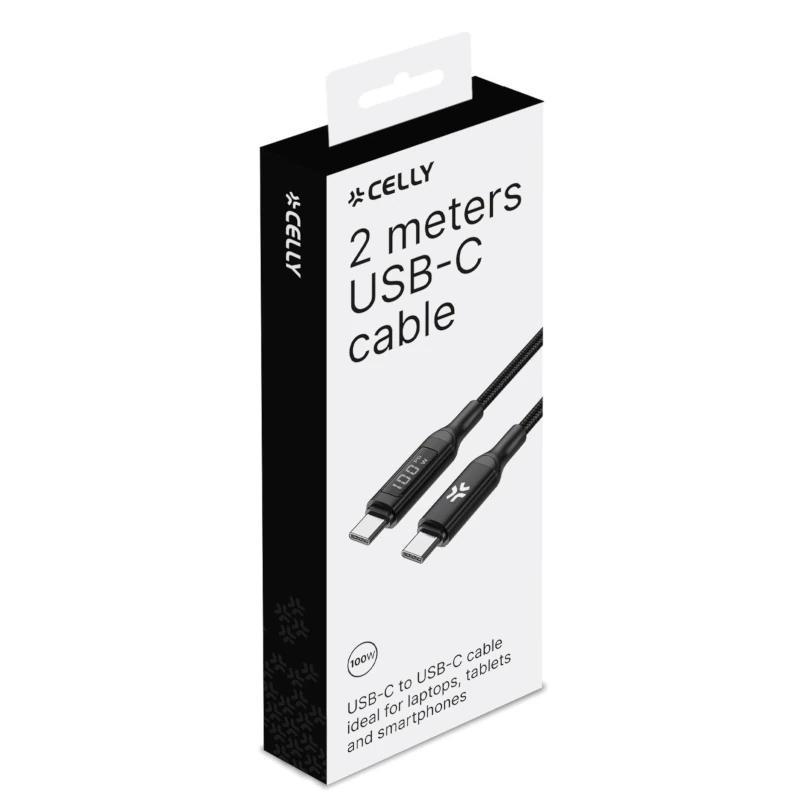 Celly Cable UsbC-UsbC2 2Mt Led BK 100w Celly Cable UsbC-UsbC2 2Mt Led BK 100w