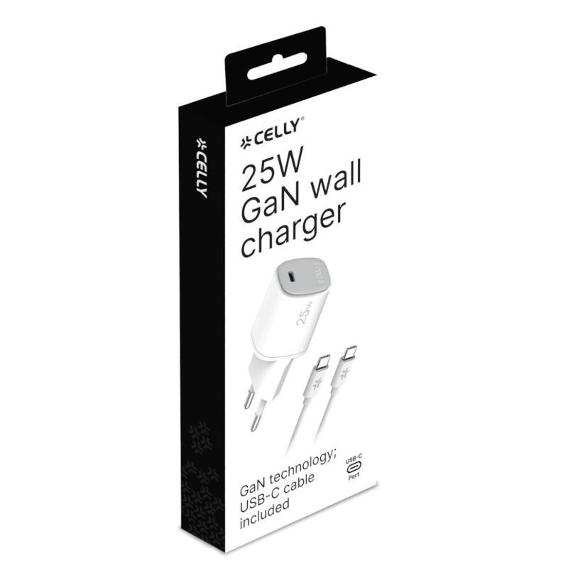 Celly Cargador Gan 1C 25W + C A C Cable Celly Cargador Gan 1C 25W + C A C Cable