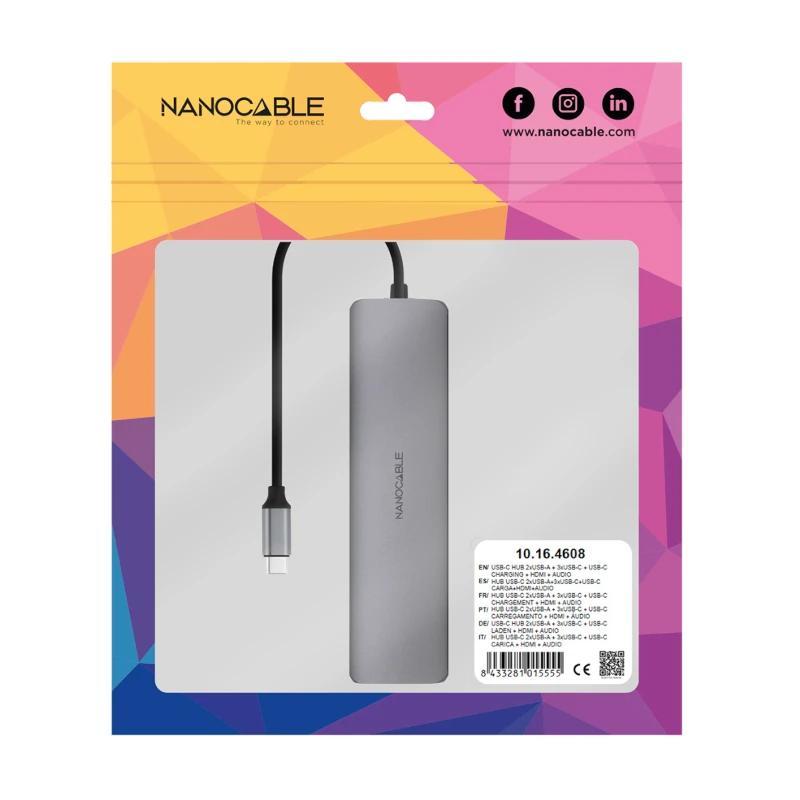 Nanocable Hub 8en1 USB-A+USB-C+HDMI+USB-C PD+Jack Nanocable Hub 8en1 USB-A+USB-C+HDMI+USB-C PD+Jack