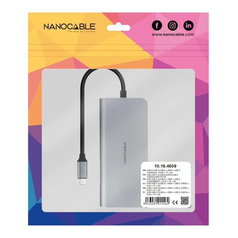Nanocable Hub 8en1 USB-A+HDMI+USB-C PD+RJ45+TF+SD Nanocable Hub 8en1 USB-A+HDMI+USB-C PD+RJ45+TF+SD