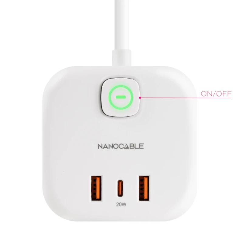 Nanocable Base de enchufe con 3 USB c/ interruptor