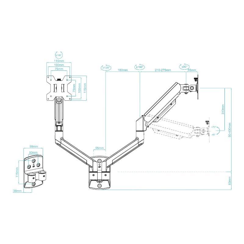 Tooq Soporte Pared LP1434TNR-B 2 brazo 13-34 Negro