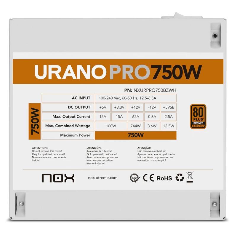 NOX Fuente ATX Urano PRO 750W Bronze Blanco