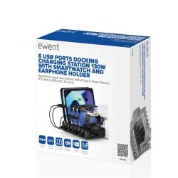 EWENT estación de carga 6 USB 130w Reloj-Auric