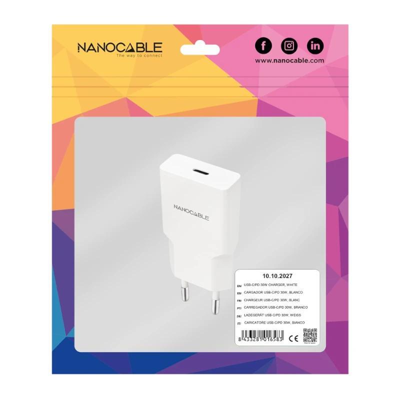 Nanocable Cargador USB-C/PD 30W   Blanco