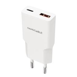 Nanocable Cargador USB-C/PD + USB-A/QC 20W Blanco