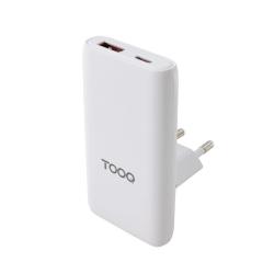 Tooq Cargador pared GAN USB-C/PD + USB-A/QC 65W