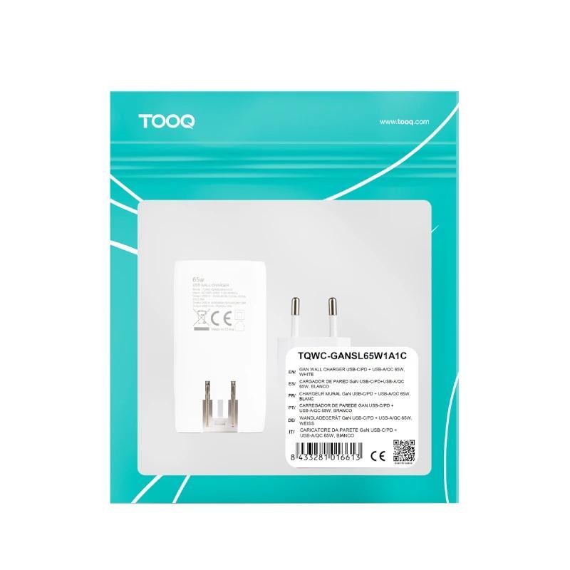 Tooq Cargador pared GAN USB-C/PD + USB-A/QC 65W