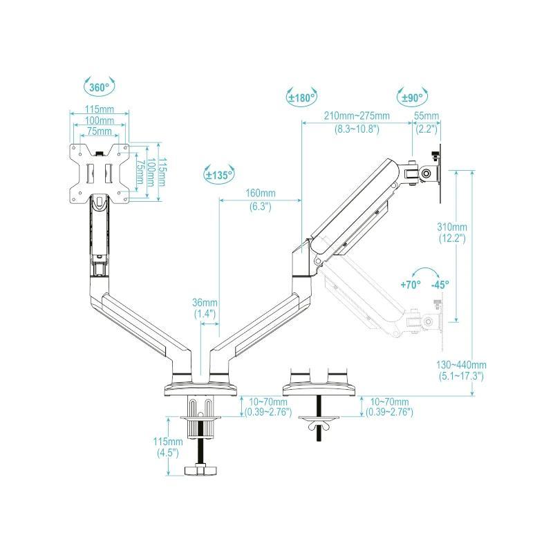 Tooq Soporte mesa DB1334TNR-W 2 brazo 13-34 Blanco