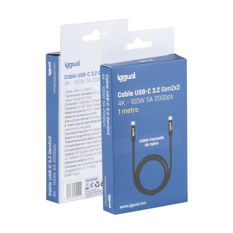 iggual Cable USB-C 3.2 Gen2x2 100W 5A 4K 1m nylon