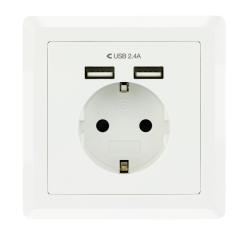 Nanocable Base de enchufe pared schuko+2USB 2.4A
