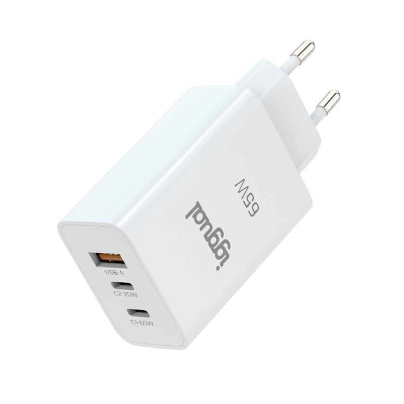 iggual Cargador triple USB-A + 2 x tipo C GaN 65W