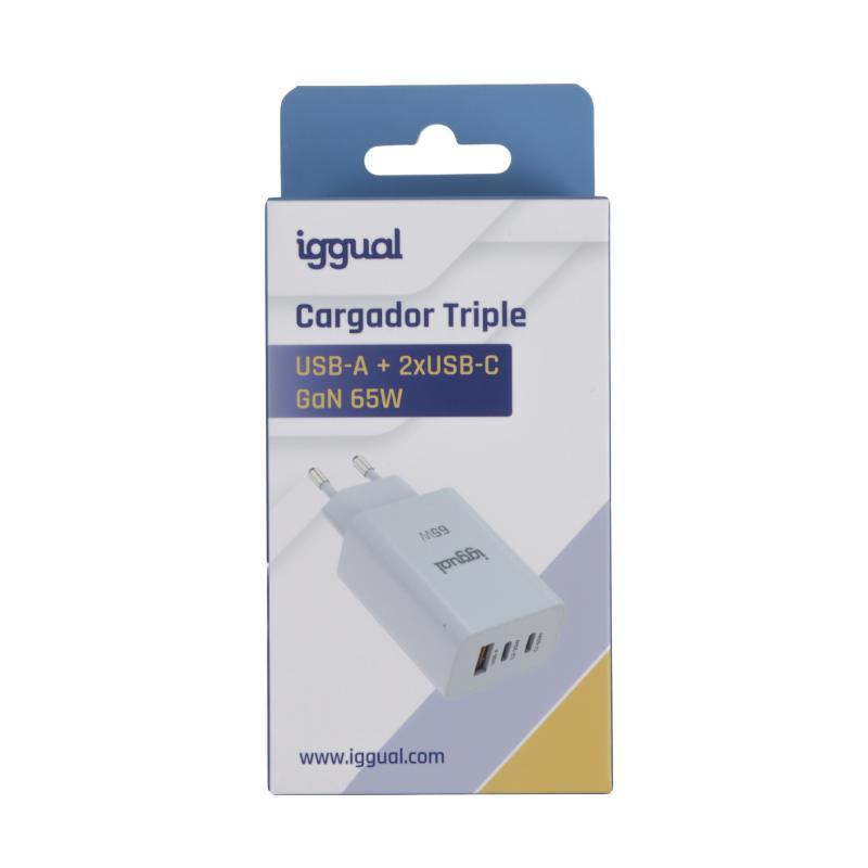 iggual Cargador triple USB-A + 2 x tipo C GaN 65W