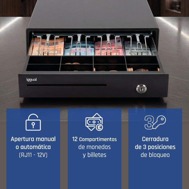 iggual Cajón Portamonedas IRON-15 37cm 4+8 negro